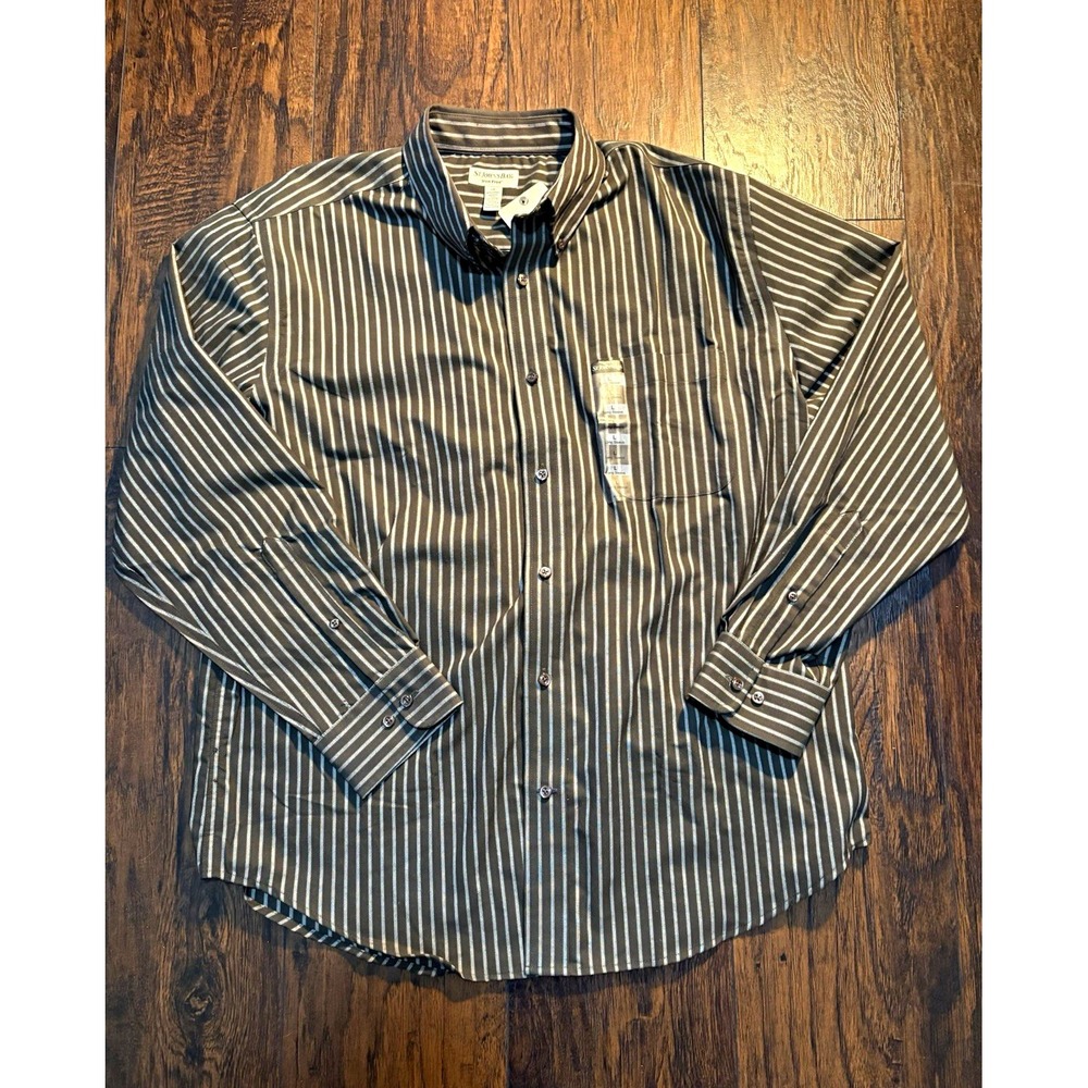 St. Johns Bay Iron Free Oxford Gray Striped Button Down Long Sleeve Shirt L